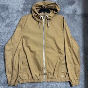 Cactus Man Windbreaker Mens XL Tan Khaki Cotton Full Zip Hooded Jacket Ricky Sin